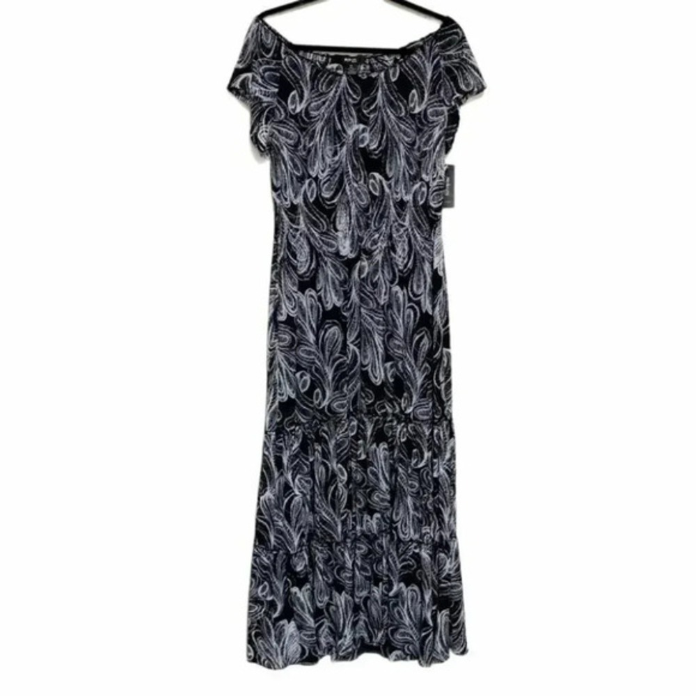 Style&Co Woman 0X Black White Lacey Fan Organic Blooms Maxi Dress 18638LF171 NEW